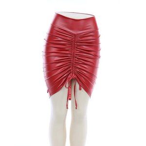 USA High Waist Drawstring Leather Women Skirt Beautiful style Red color S,M,L